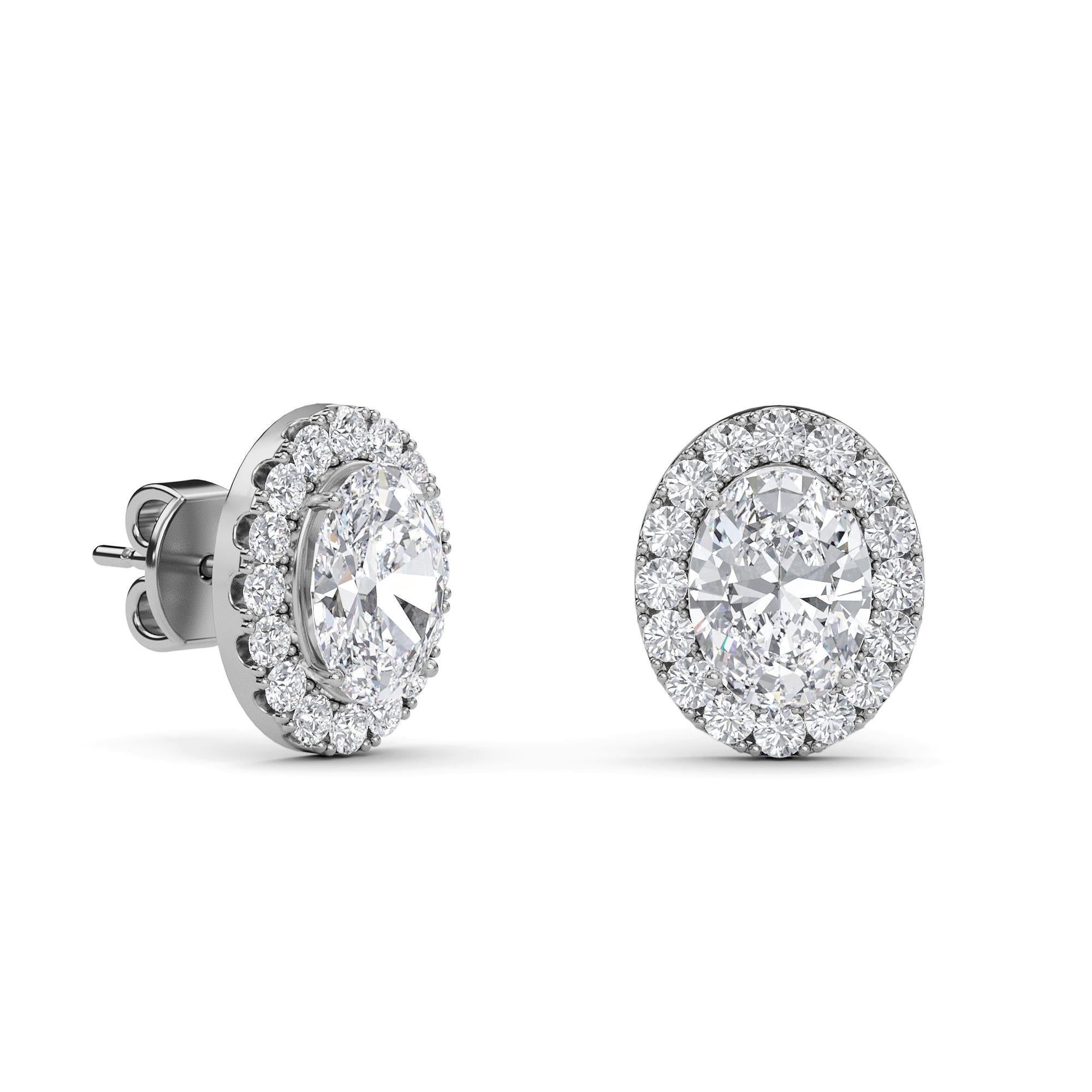 Oval Cut Lab Grown Diamond Stud Earrings, 0.50CT to 4.00CT Halo Earrings, Wedding Earrings, Certified Diamond Earrings, Screw back Earrings