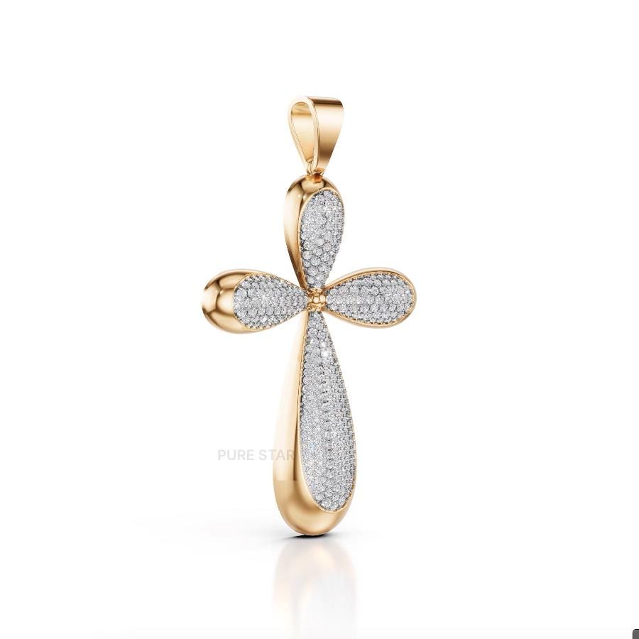 Lab Grown Diamond Cross Pendant: Round Cut, White/Rose/Yellow Gold
