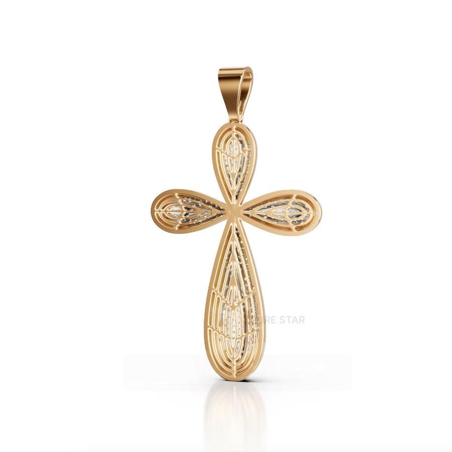 Lab Grown Diamond Cross Pendant: Round Cut, White/Rose/Yellow Gold