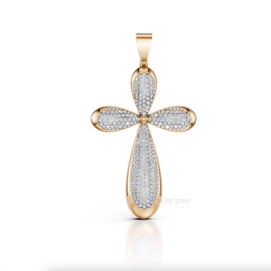 Lab Grown Diamond Cross Pendant: Round Cut, White/Rose/Yellow Gold