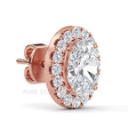 Oval Cut Lab Grown Diamond Stud Earrings, 0.50CT to 4.00CT Halo Earrings, Wedding Earrings, Certified Diamond Earrings, Screw back Earrings