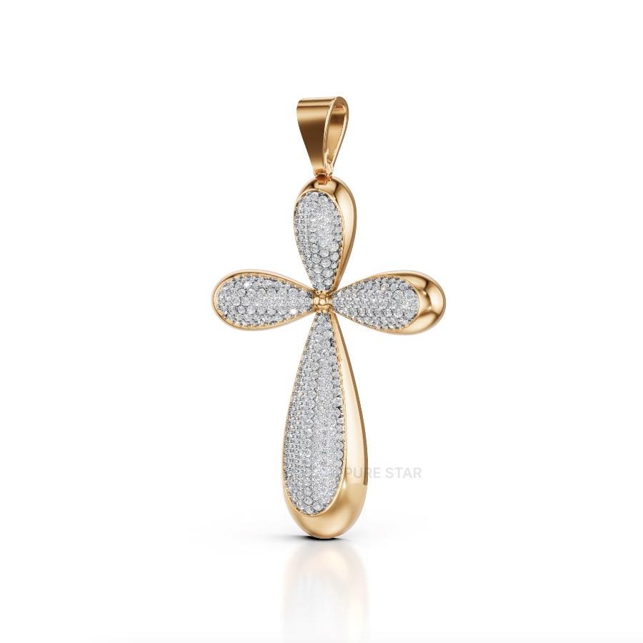 Lab Grown Diamond Cross Pendant: Round Cut, White/Rose/Yellow Gold
