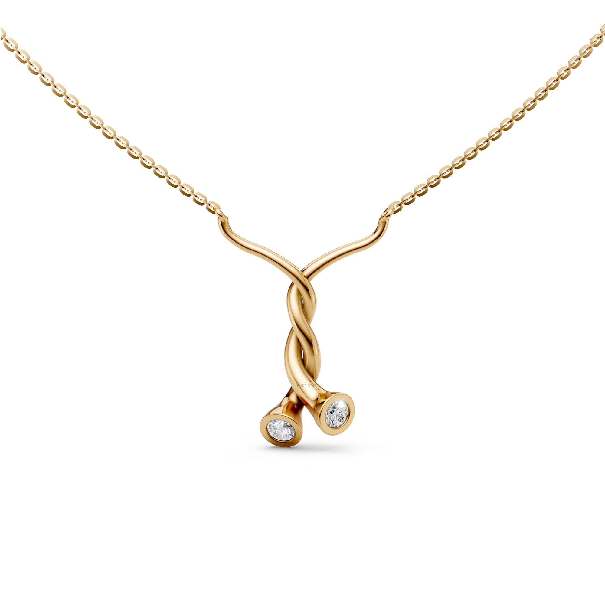 Lab Grown Diamond Whirl Pendant Necklace: 14K Yellow Gold Bezel Set