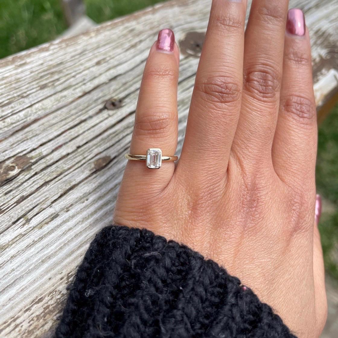 2 Carat IGI Certified DE color VVSVS Clarity Emerald Cut Lab Grown Diamond Solitaire Bezel Engagement Ring 14k Yellow Gold Proposal Ring