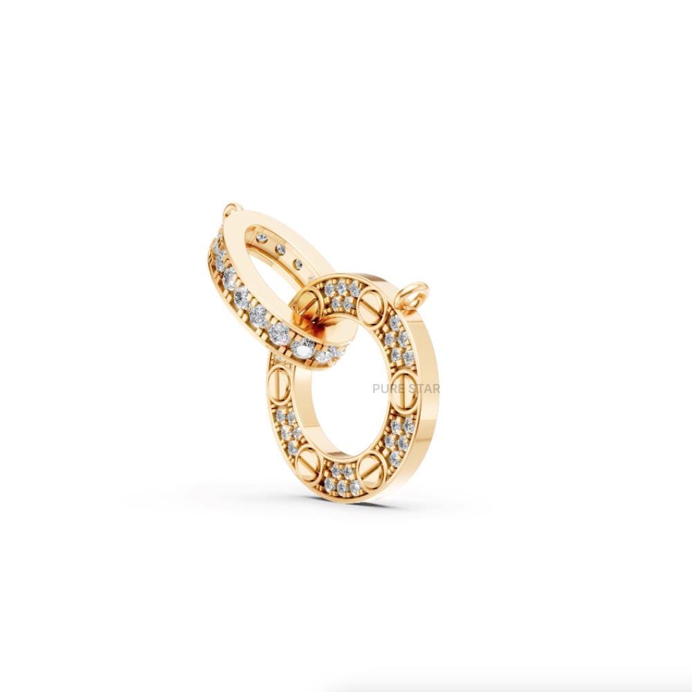 Minimalist Gold Lab Grown Diamond Pendant Necklace - Round Pave Setting