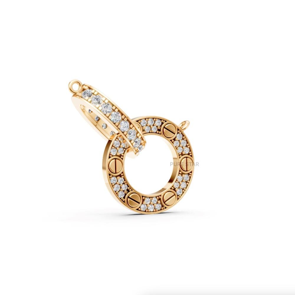 Minimalist Gold Lab Grown Diamond Pendant Necklace - Round Pave Setting
