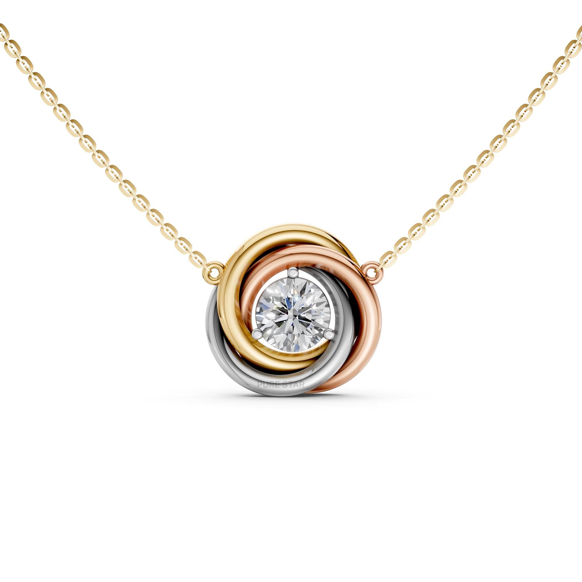 Lab Grown Diamond Pendant Necklace: Round Cut, 14K Gold Trinity Chain