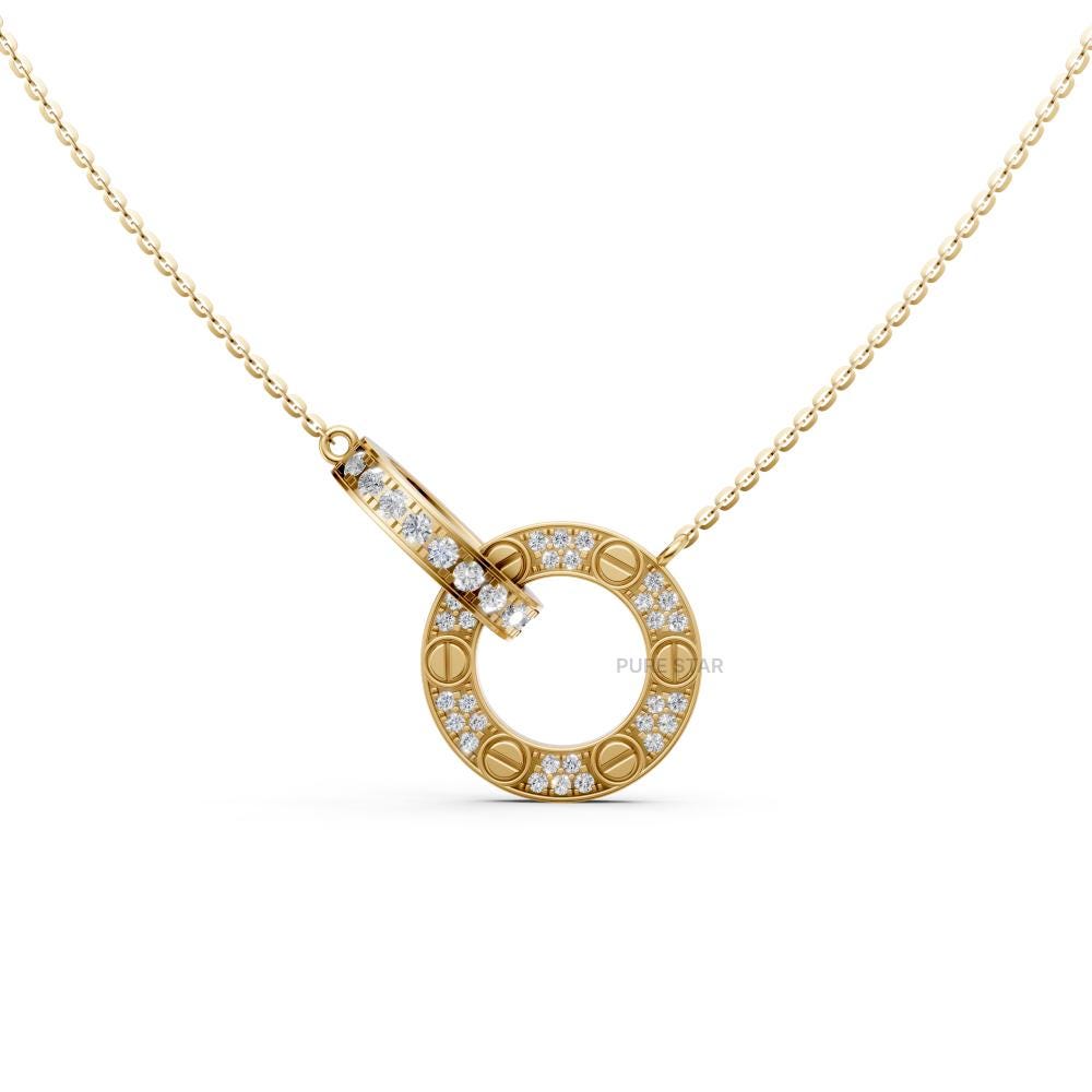 Minimalist Gold Lab Grown Diamond Pendant Necklace - Round Pave Setting