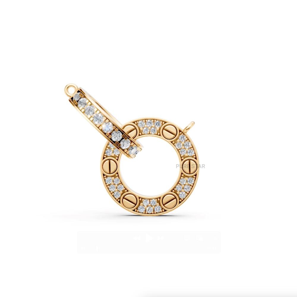 Minimalist Gold Lab Grown Diamond Pendant Necklace - Round Pave Setting