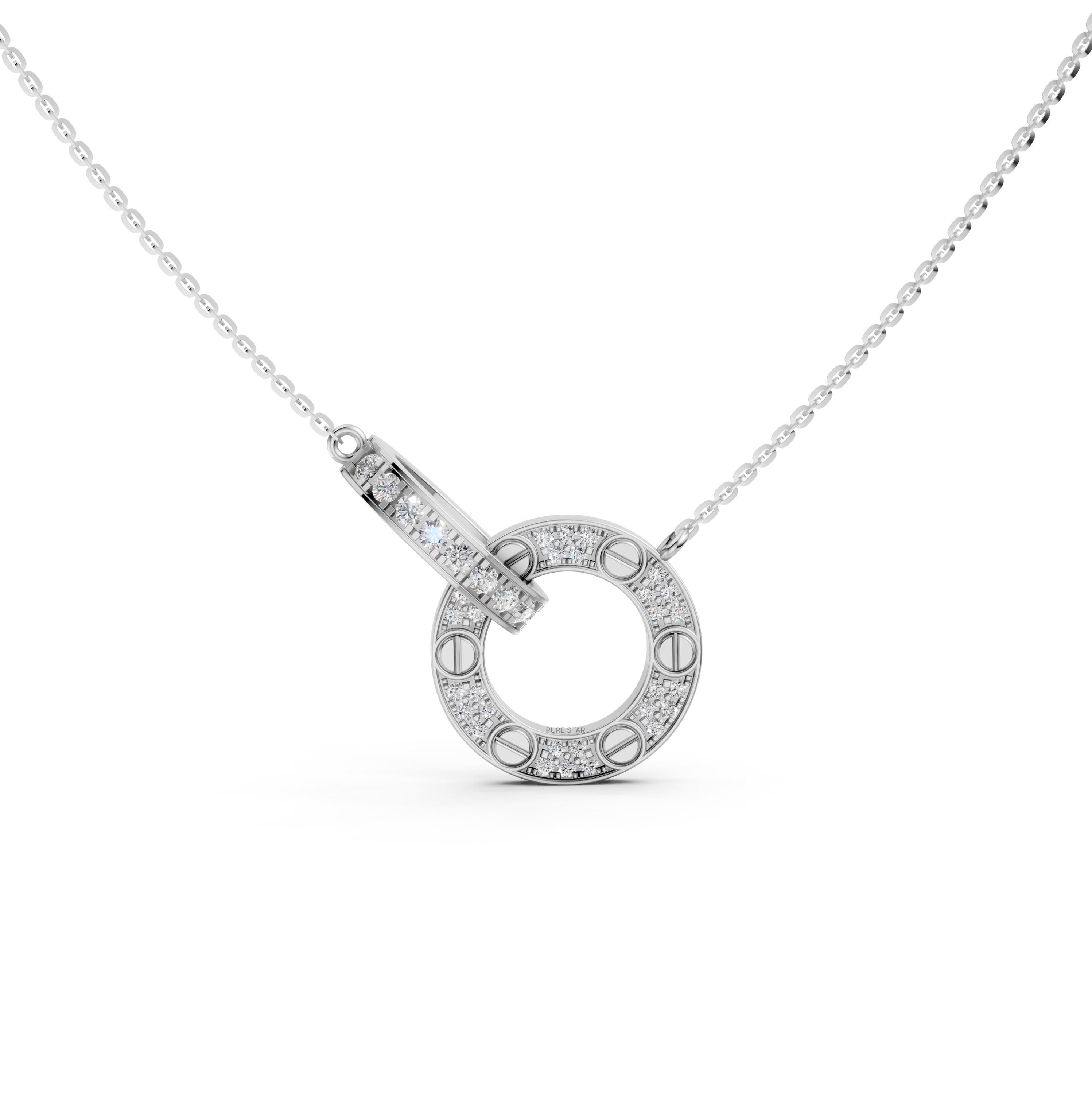 Minimalist Gold Lab Grown Diamond Pendant Necklace - Round Pave Setting