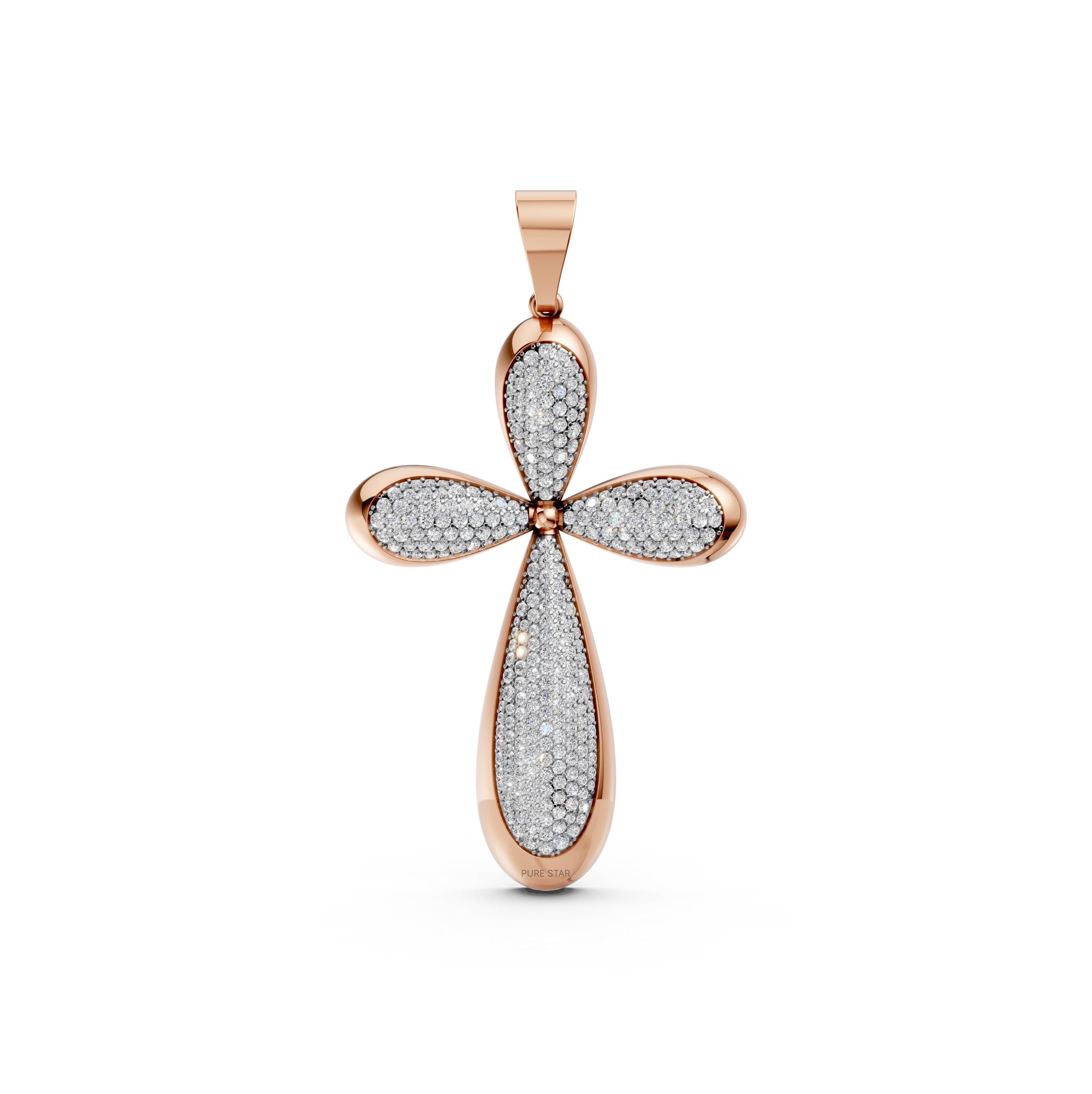 Lab Grown Diamond Cross Pendant: Round Cut, White/Rose/Yellow Gold