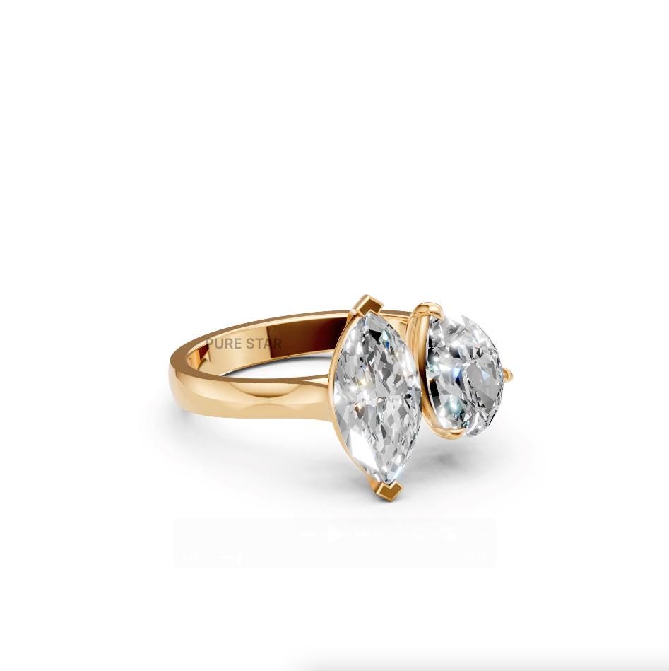 IGI Certified Toi et Moi 2CT Pear Lab Grown Diamond  1.50CT Marquise Cut Lab Grown Diamond Engagement Ring Solid Gold DE Color Diamond Ring
