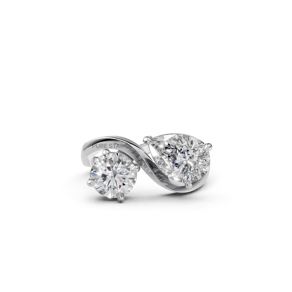 Toi et Moi Lab Grown Diamond Engagement Ring, 14k Solid Yellow Gold Two Stone Pear & Round Lab Diamond Ring, Double Stone Anniversary Ring