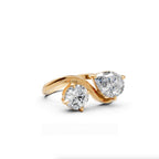Toi et Moi Lab Grown Diamond Engagement Ring, 14k Solid Yellow Gold Two Stone Pear & Round Lab Diamond Ring, Double Stone Anniversary Ring