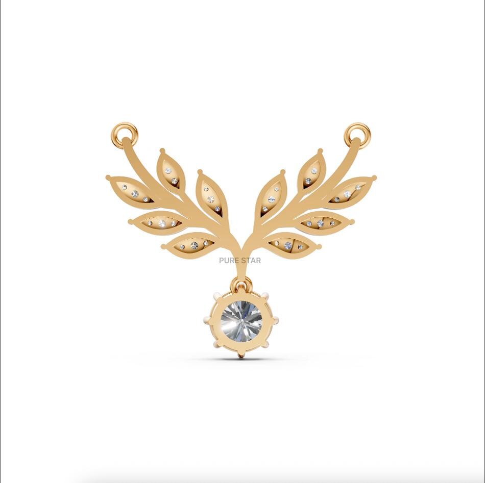 14k Gold Lab Diamond Leaf Necklace: Art Deco Pendant