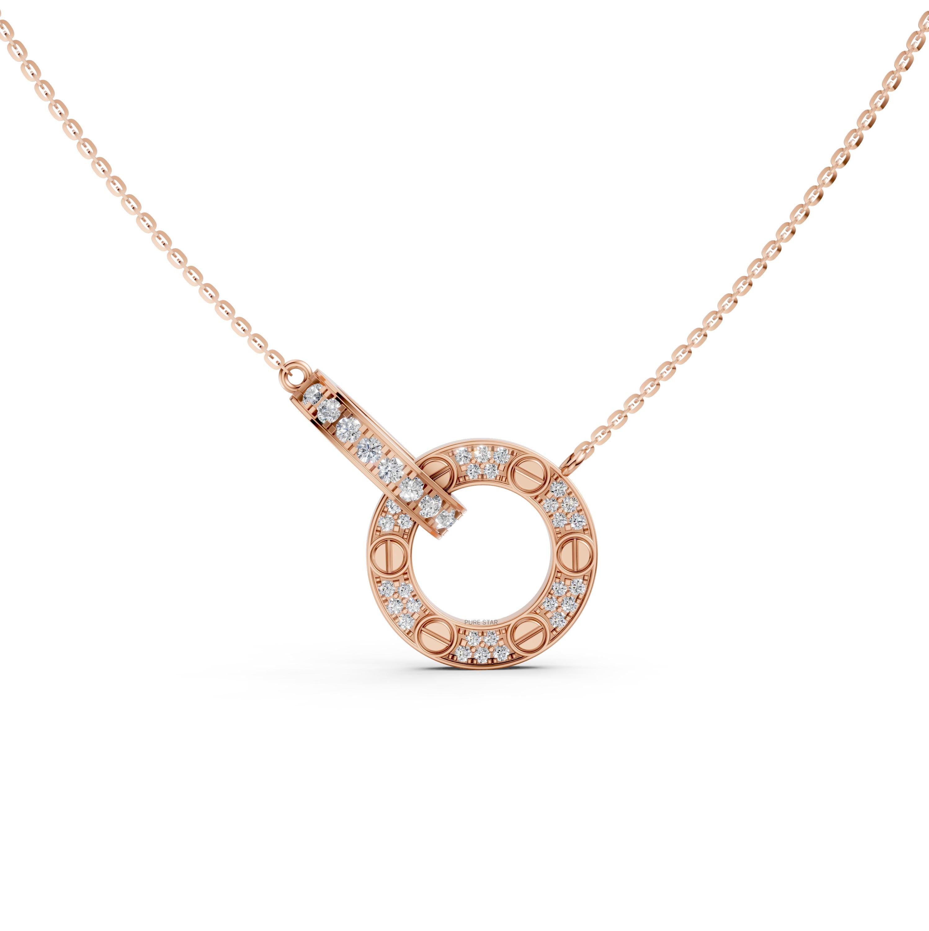 Minimalist Gold Lab Grown Diamond Pendant Necklace - Round Pave Setting