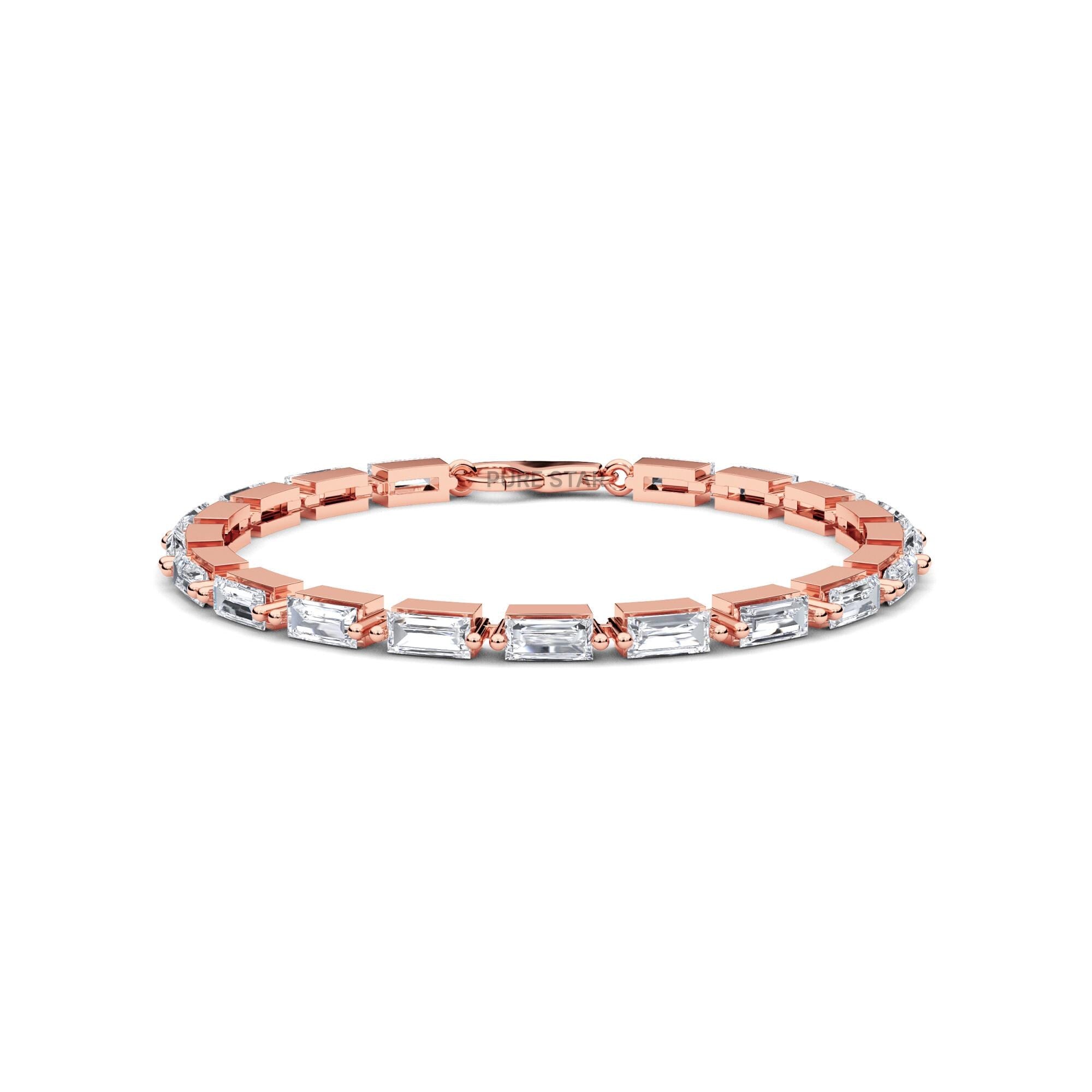 14k Gold Baguette Lab Grown Diamond Tennis Bracelet, Ethical Fine Jewelry for Her, Dainty Luxury Jewelry, Anniversary Gift