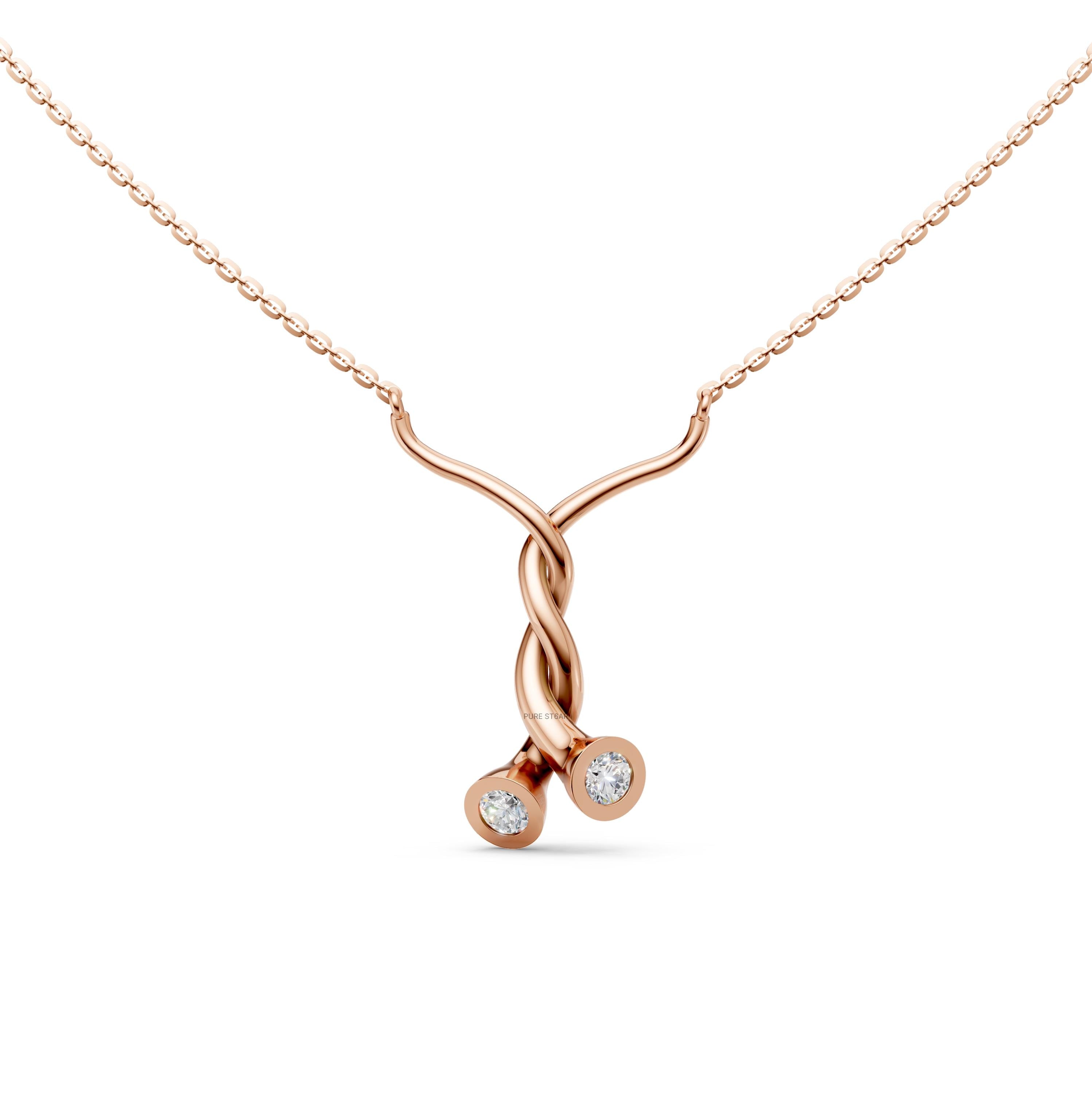 Lab Grown Diamond Whirl Pendant Necklace: 14K Yellow Gold Bezel Set
