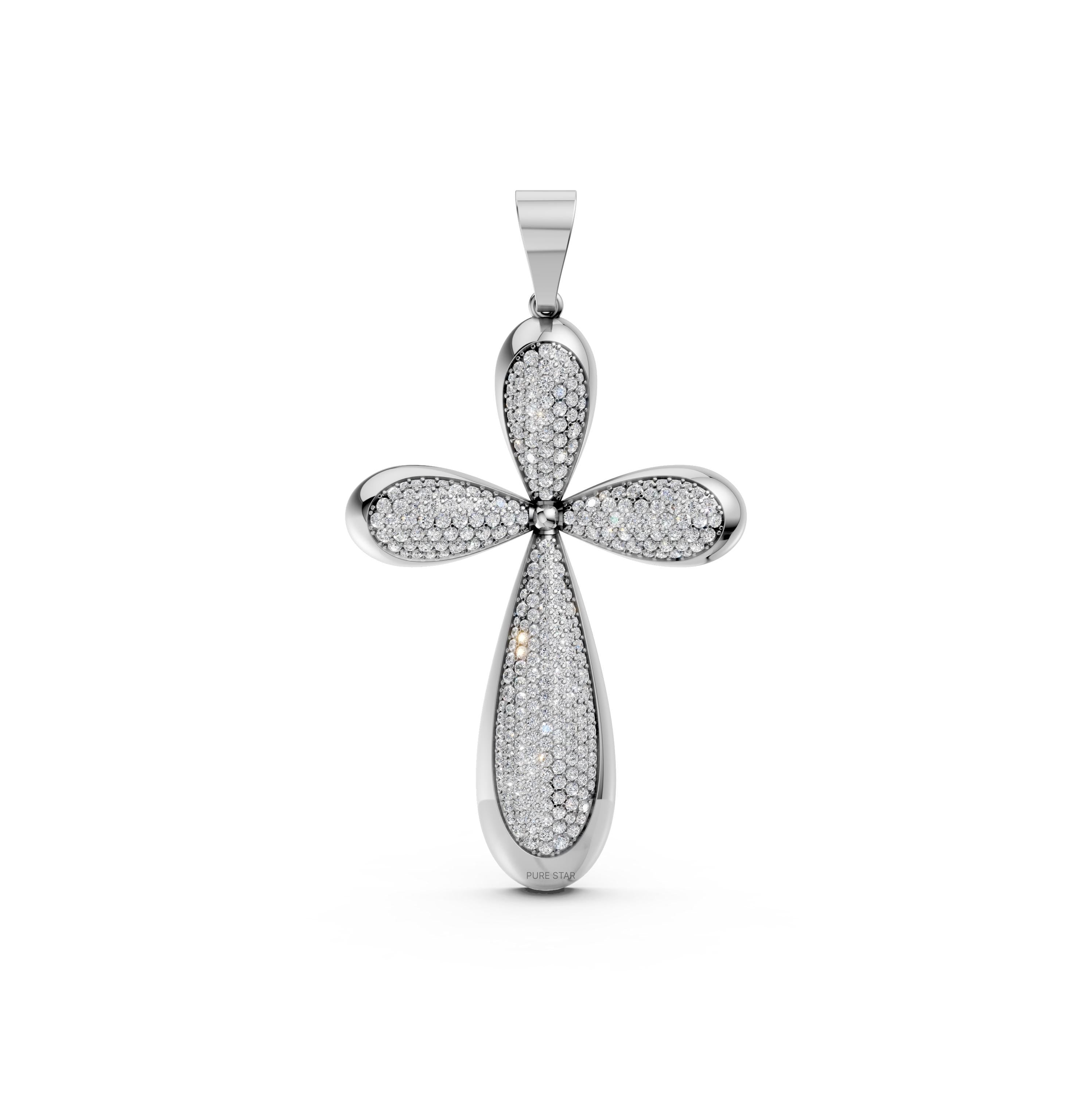 Lab Grown Diamond Cross Pendant: Round Cut, White/Rose/Yellow Gold