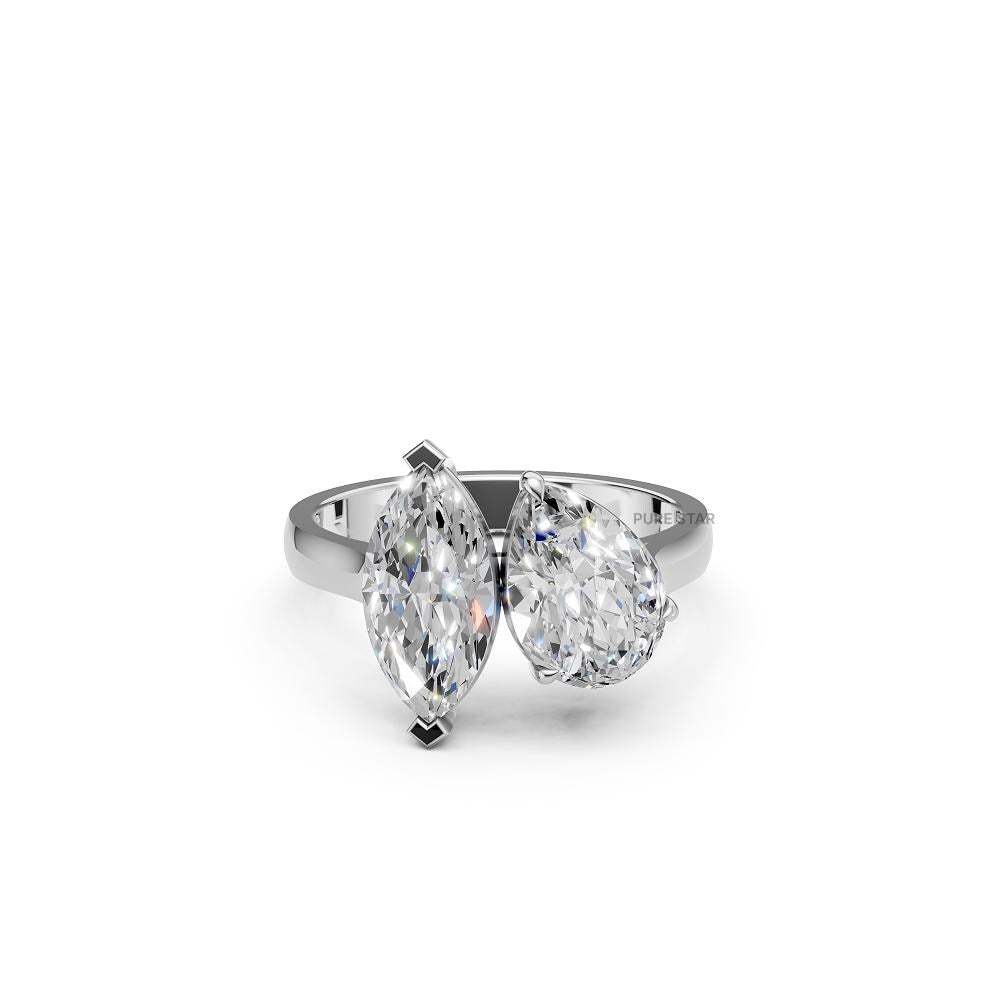 IGI Certified Toi et Moi 2CT Pear Lab Grown Diamond  1.50CT Marquise Cut Lab Grown Diamond Engagement Ring Solid Gold DE Color Diamond Ring