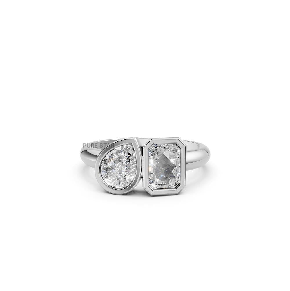 Toi Et Moi Engagement Ring Bezel Radiant and Pear Brilliant Diamond Proposal Ring Lab Grown Diamond Anniversary Gift You and Me Wedding Ring
