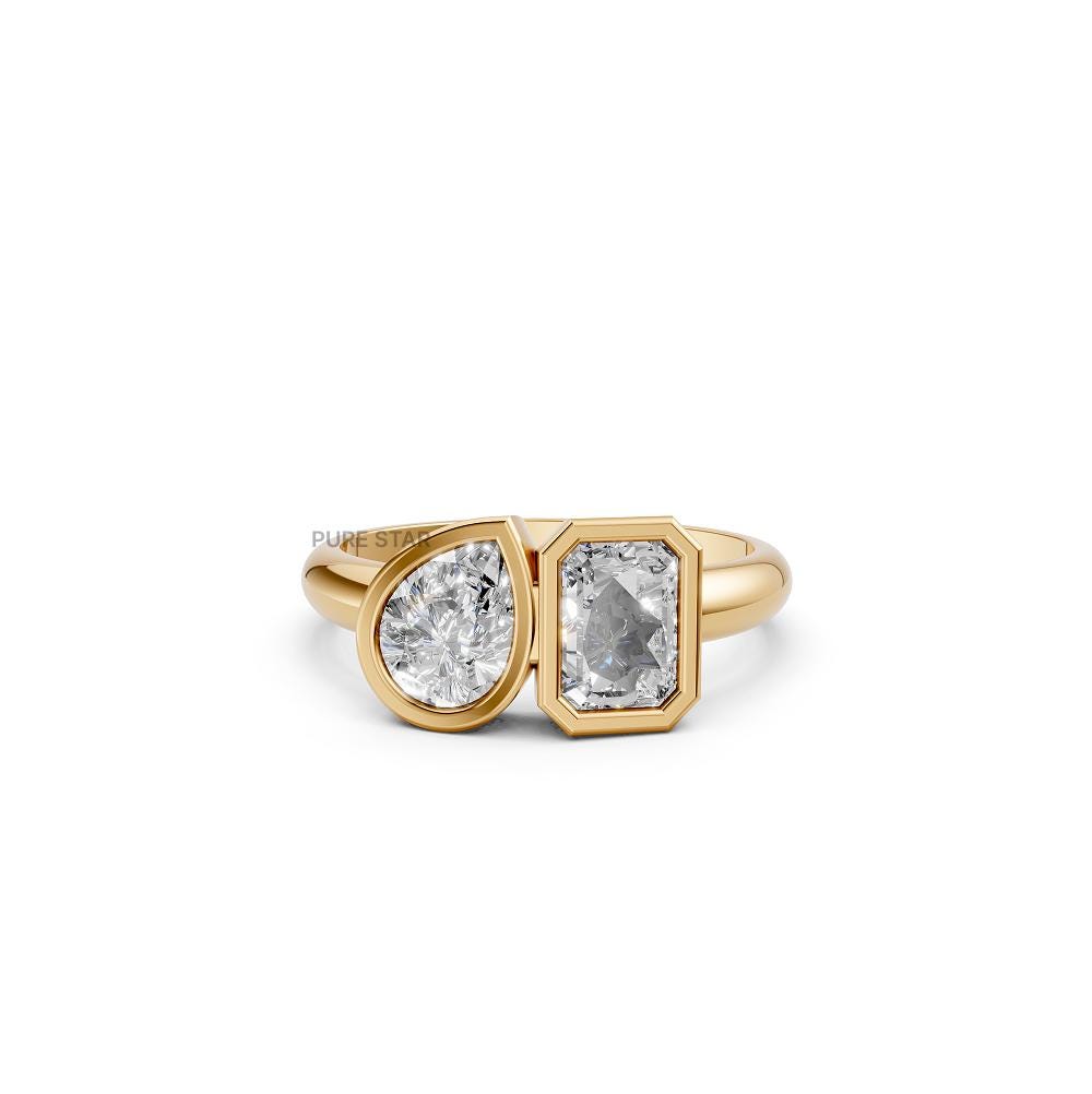 Toi Et Moi Engagement Ring Bezel Radiant and Pear Brilliant Diamond Proposal Ring Lab Grown Diamond Anniversary Gift You and Me Wedding Ring