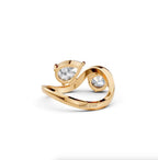 Toi et Moi Lab Grown Diamond Engagement Ring, 14k Solid Yellow Gold Two Stone Pear & Round Lab Diamond Ring, Double Stone Anniversary Ring