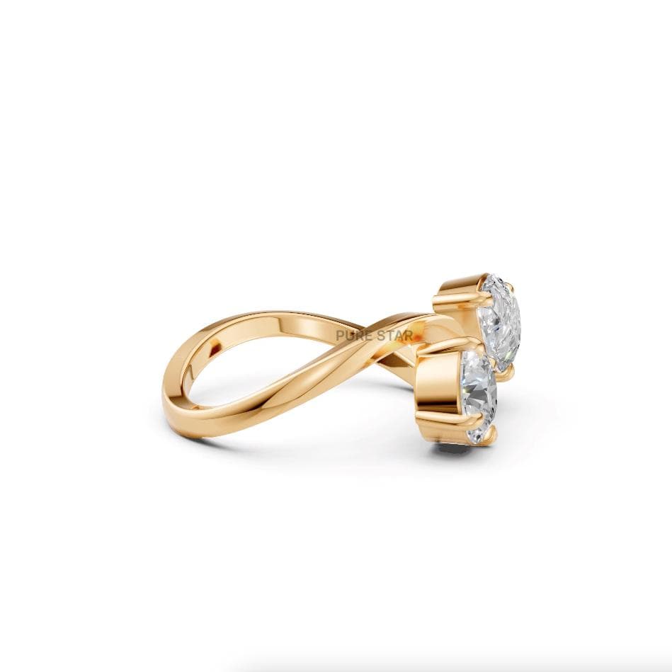 Toi et Moi Lab Grown Diamond Engagement Ring, 14k Solid Yellow Gold Two Stone Pear & Round Lab Diamond Ring, Double Stone Anniversary Ring