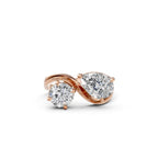 Toi et Moi Lab Grown Diamond Engagement Ring, 14k Solid Yellow Gold Two Stone Pear & Round Lab Diamond Ring, Double Stone Anniversary Ring