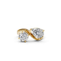 Toi et Moi Lab Grown Diamond Engagement Ring, 14k Solid Yellow Gold Two Stone Pear & Round Lab Diamond Ring, Double Stone Anniversary Ring