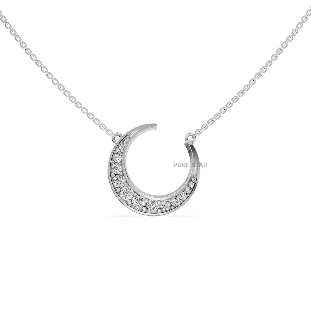 14k Gold Lab Diamond Crescent Moon Necklace - Celestial Jewelry Gift