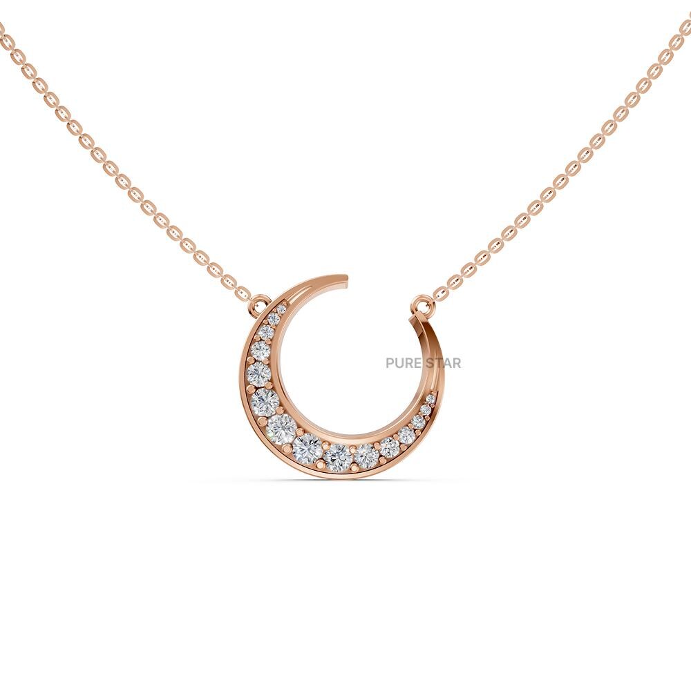 14k Gold Lab Diamond Crescent Moon Necklace - Celestial Jewelry Gift