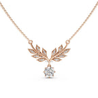 14k Gold Lab Diamond Leaf Necklace: Art Deco Pendant