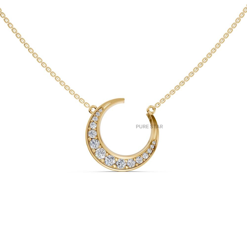 14k Gold Lab Diamond Crescent Moon Necklace - Celestial Jewelry Gift