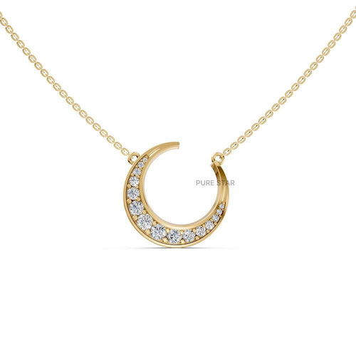 14k Gold Lab Diamond Crescent Moon Necklace - Celestial Jewelry Gift