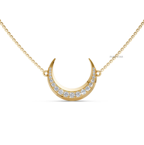 14k Gold Diamond Crescent Moon Necklace: Lab Grown Diamond