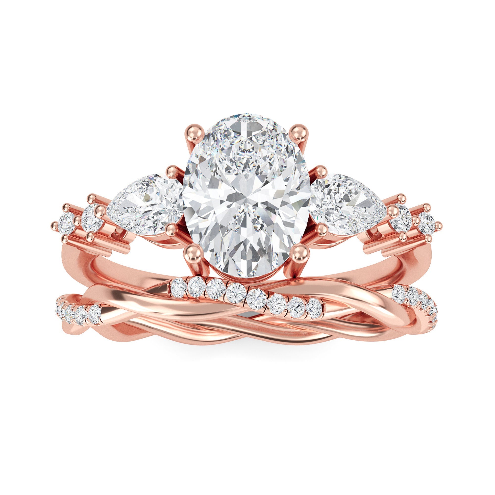 Oval Lab Grown Diamond Engagement Ring: Twisted Band Bridal Set
