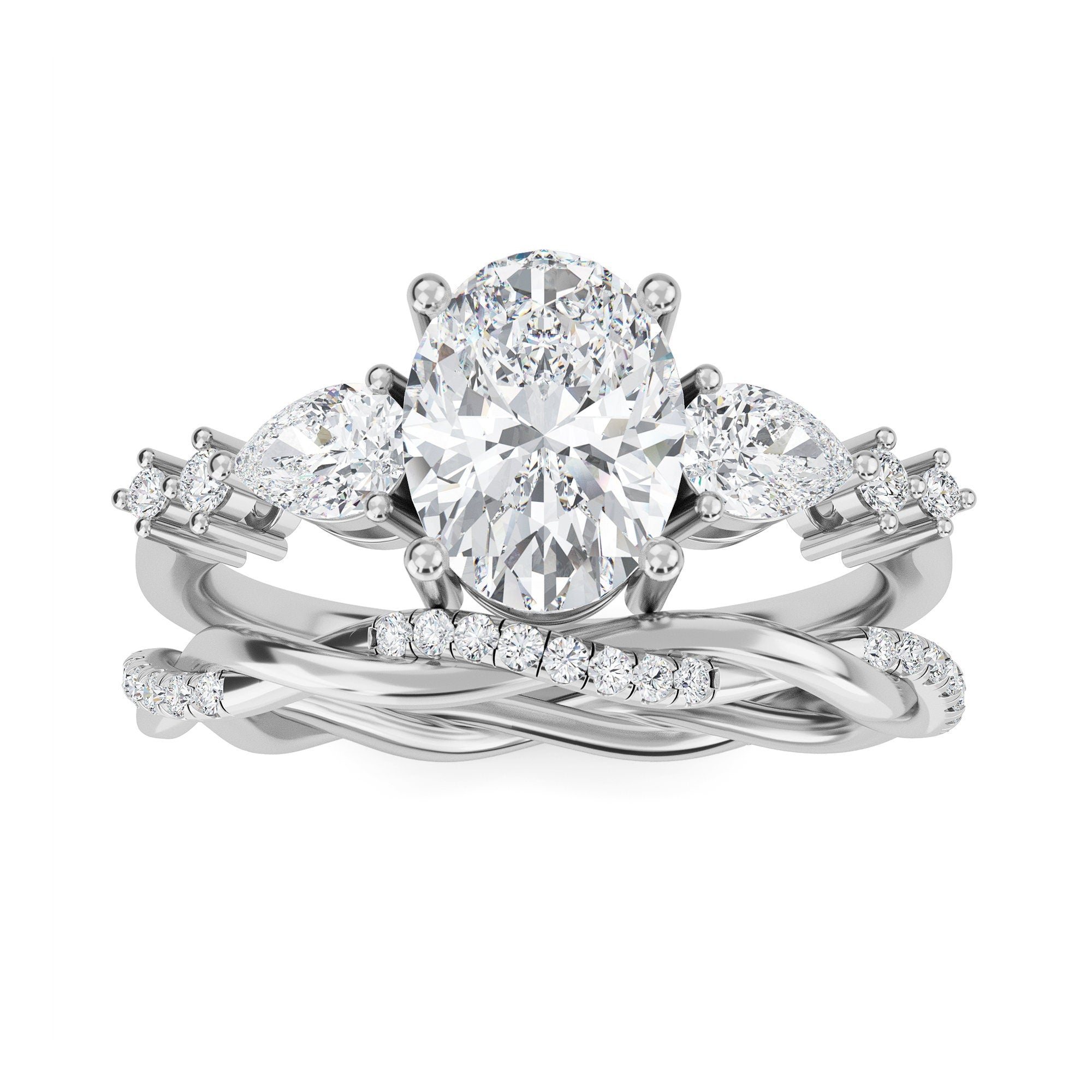 Oval Lab Grown Diamond Engagement Ring: Twisted Band Bridal Set