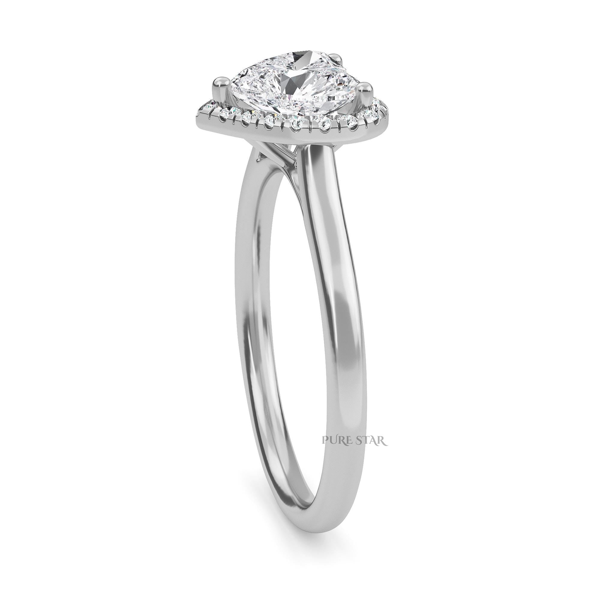 Heart Cut Lab Grown Diamond Ring | Halo Engagement Ring for Women | Romantic Luxury Jewelry in Solid Gold