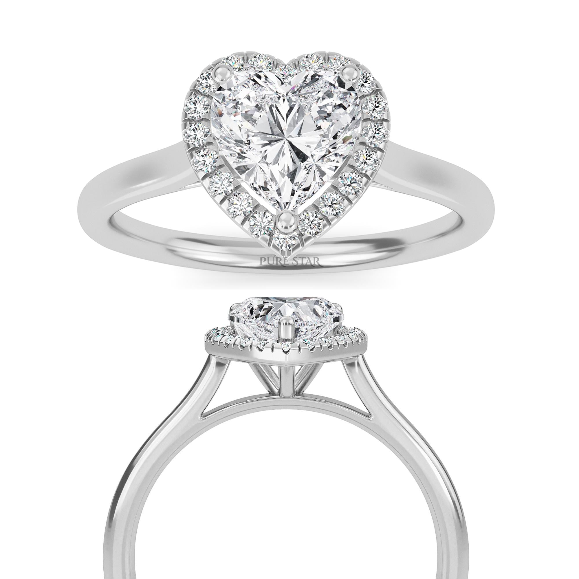 Heart Cut Lab Grown Diamond Ring | Halo Engagement Ring for Women | Romantic Luxury Jewelry in Solid Gold