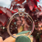 Emerald Cut Lab Grown Diamond Three Stone Ring 0.50CT with Tapered Baguettes, IGI Certified 14K Gold Proposal and Anniversary Gift for Her