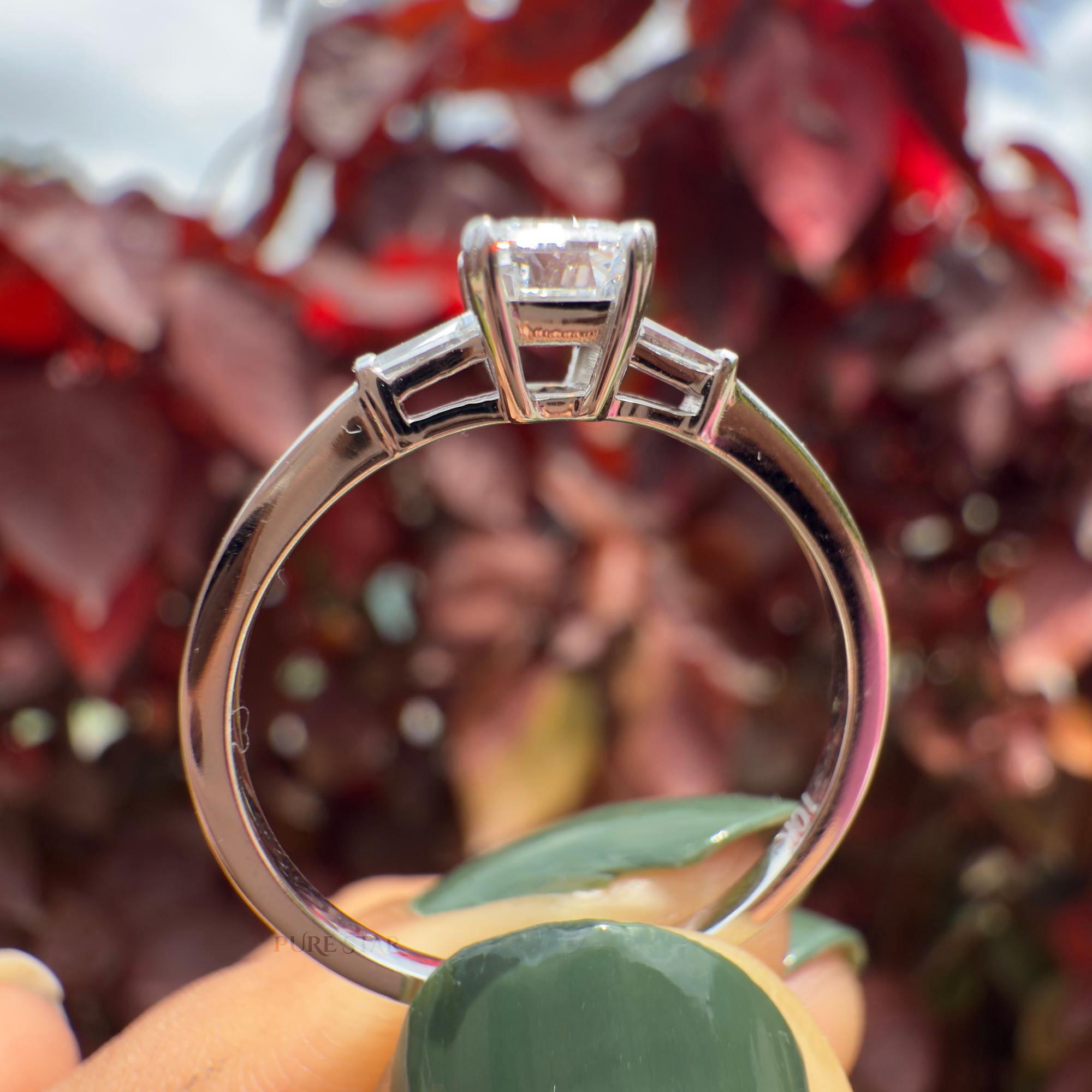 Emerald Cut Lab Grown Diamond Three Stone Ring 0.50CT with Tapered Baguettes, IGI Certified 14K Gold Proposal and Anniversary Gift for Her