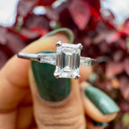 Emerald Cut Lab Grown Diamond Three Stone Ring 0.50CT with Tapered Baguettes, IGI Certified 14K Gold Proposal and Anniversary Gift for Her