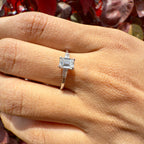 Emerald Cut Lab Grown Diamond Three Stone Ring 0.50CT with Tapered Baguettes, IGI Certified 14K Gold Proposal and Anniversary Gift for Her