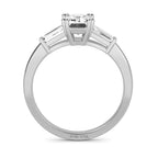 IGI Certified  Emerald Cut Lab Grown Diamond Engagement Ring, Side Baguettes 14k Rose Gold, Three Stone Wedding Ring