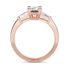 IGI Certified  Emerald Cut Lab Grown Diamond Engagement Ring, Side Baguettes 14k Rose Gold, Three Stone Wedding Ring