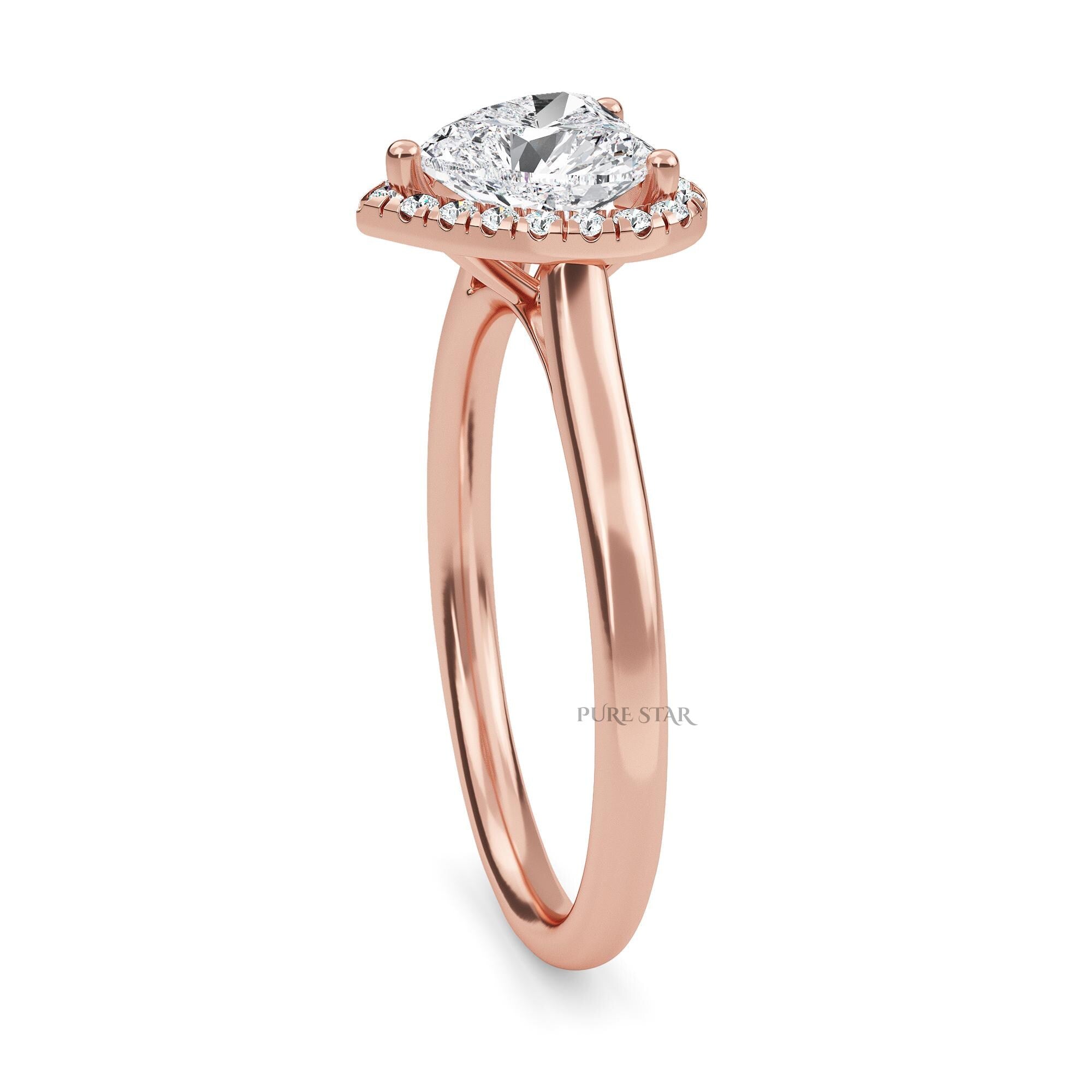 Heart Cut Lab Grown Diamond Ring | Halo Engagement Ring for Women | Romantic Luxury Jewelry in Solid Gold