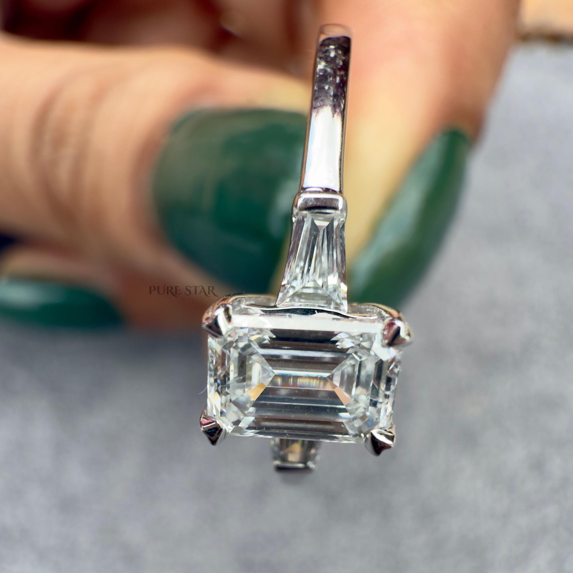 Emerald Cut Lab Grown Diamond Three Stone Ring 0.50CT with Tapered Baguettes, IGI Certified 14K Gold Proposal and Anniversary Gift for Her