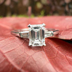 Emerald Cut Lab Grown Diamond Three Stone Ring 0.50CT with Tapered Baguettes, IGI Certified 14K Gold Proposal and Anniversary Gift for Her