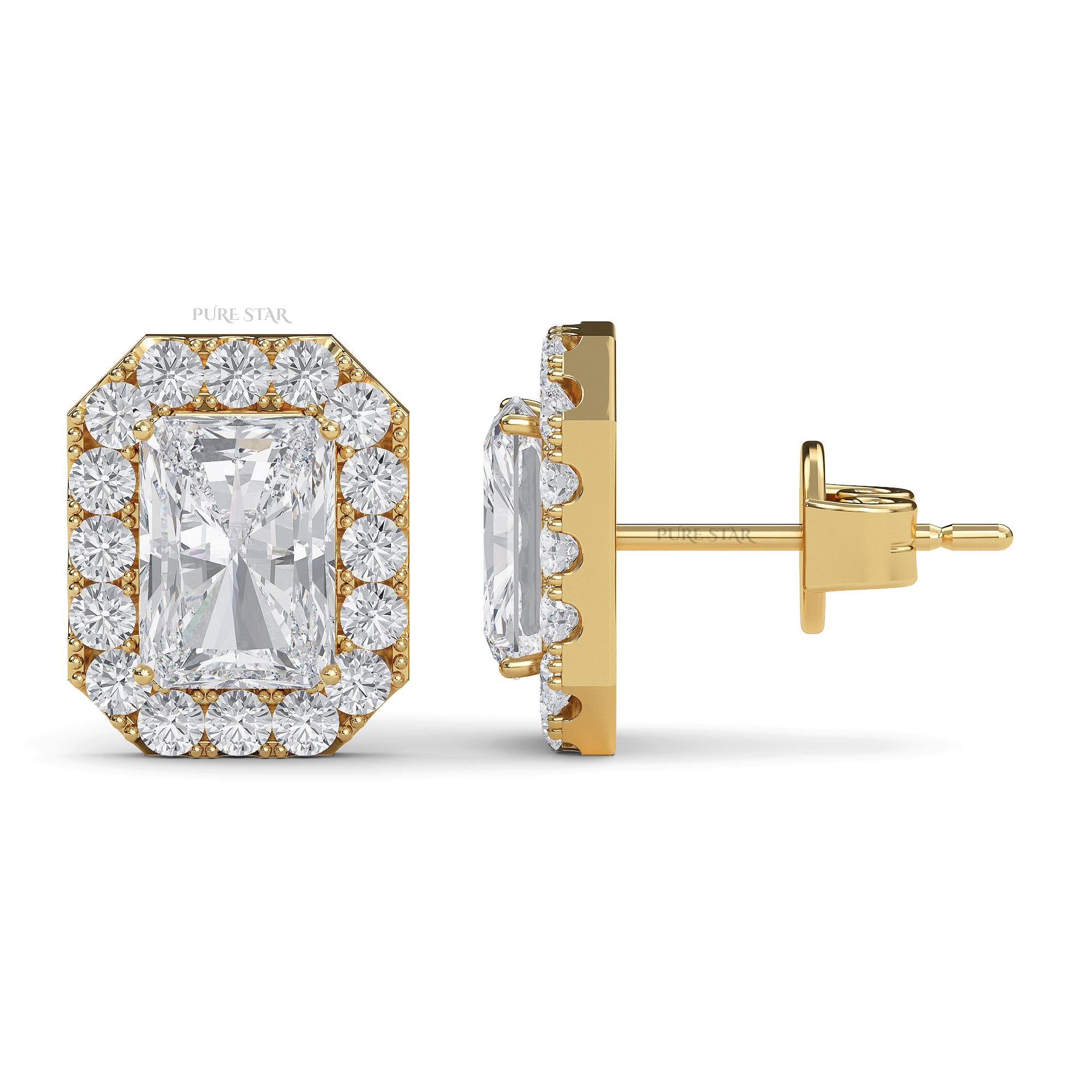 Radiant Cut Lab Grown Diamond Stud Earrings | IGI Certified Halo Earrings in Gold | Luxury Gift for Women